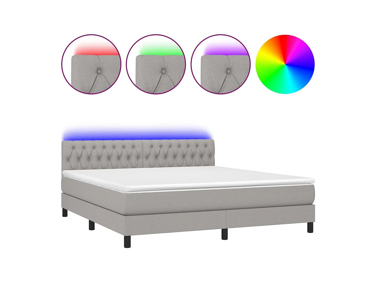 Cadre de lit LED tissu grise 203 x 180 x 88 cm TDL0208505