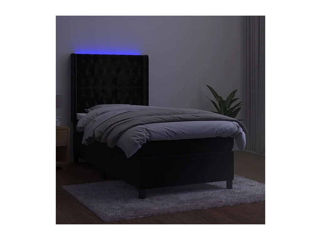 Cadre de lit LED tissu noire 203 x 103 x 128 cm TDL0209316