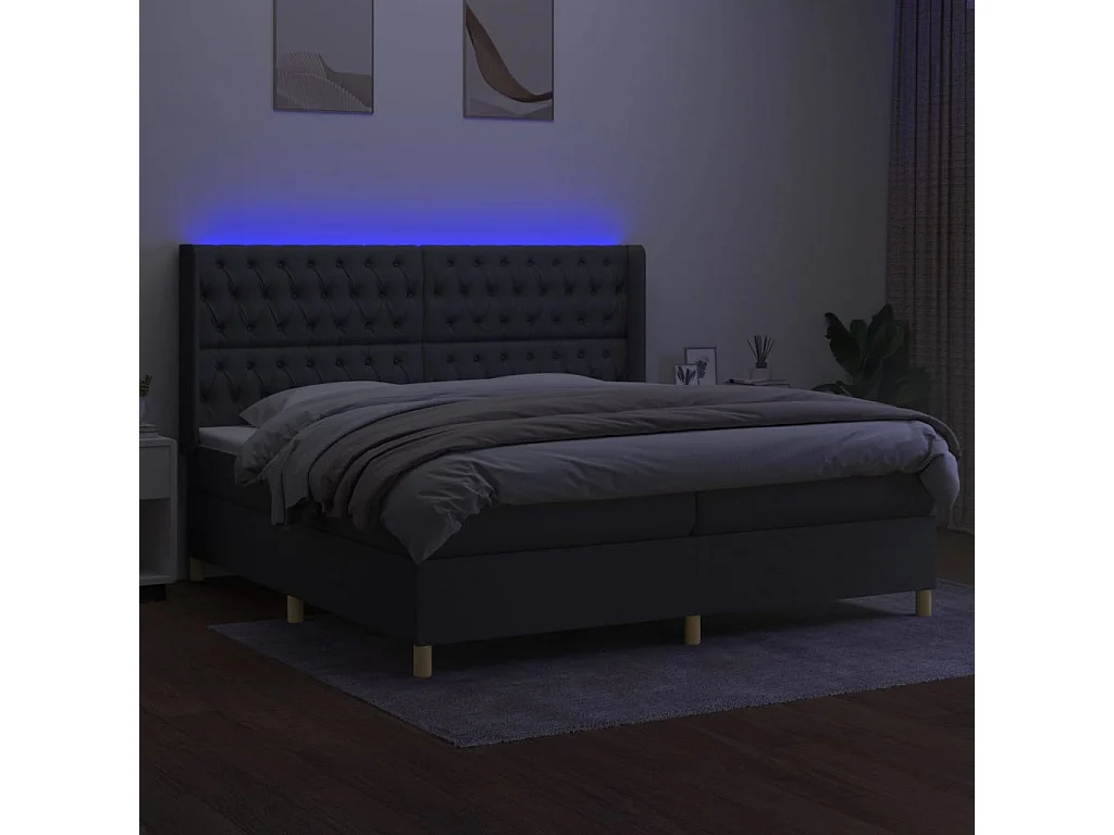 Cadre de lit LED tissu grise 203 x 203 x 128 cm TDL0208292
