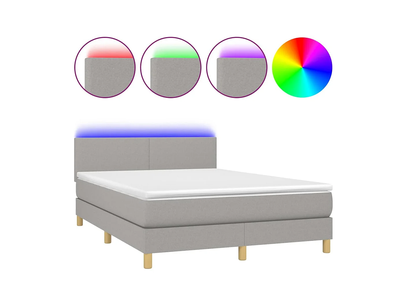 Cadre de lit LED tissu grise 193 x 144 x 88 cm TDL0208553