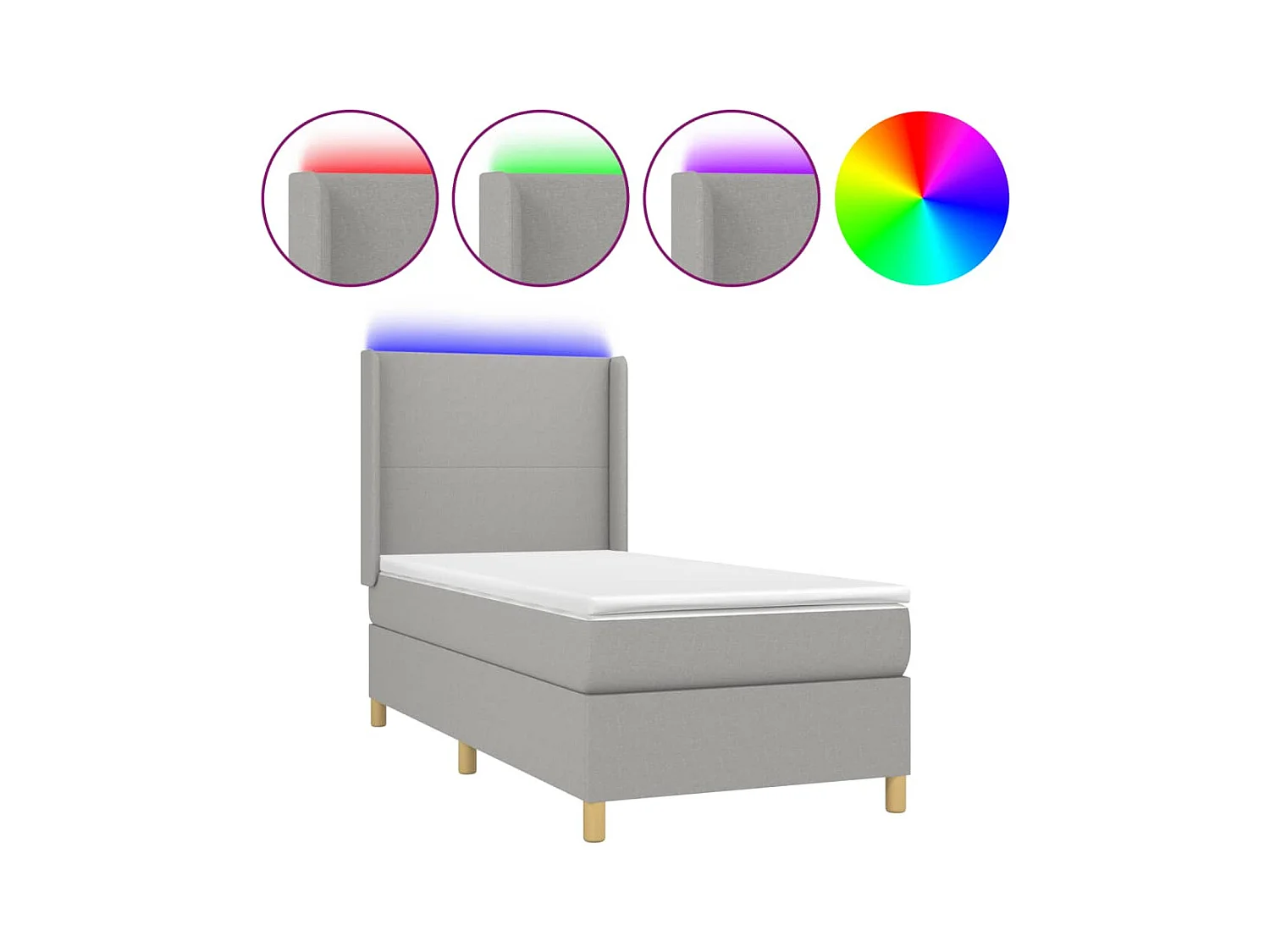 Cadre de lit LED tissu grise 203 x 103 x 128 cm TDL0207952