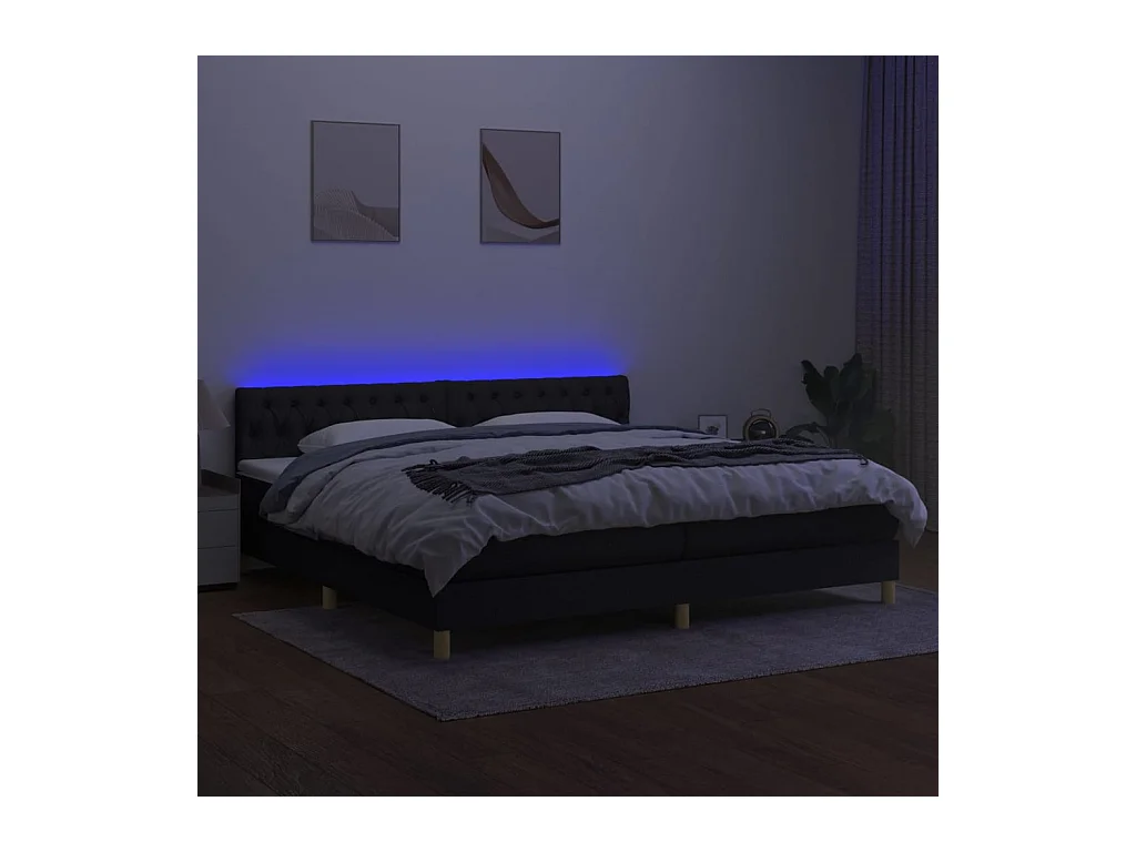 Cadre de lit LED tissu noire 203 x 200 x 88 cm TDL0208134