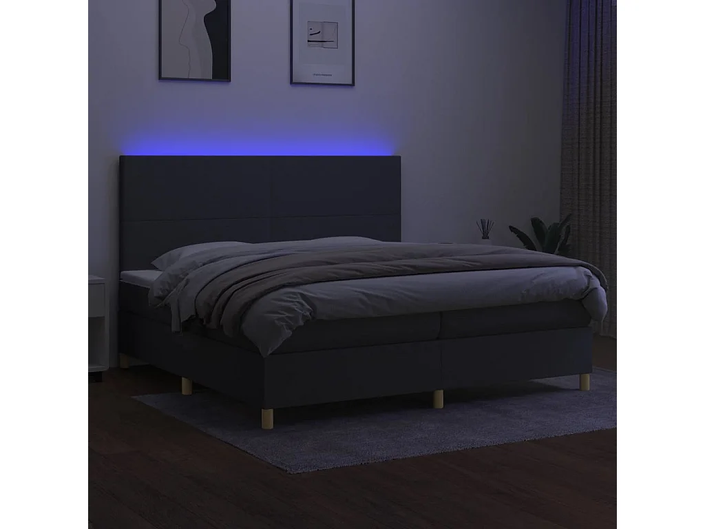 Cadre de lit LED tissu grise 203 x 200 x 128 cm TDL0208285