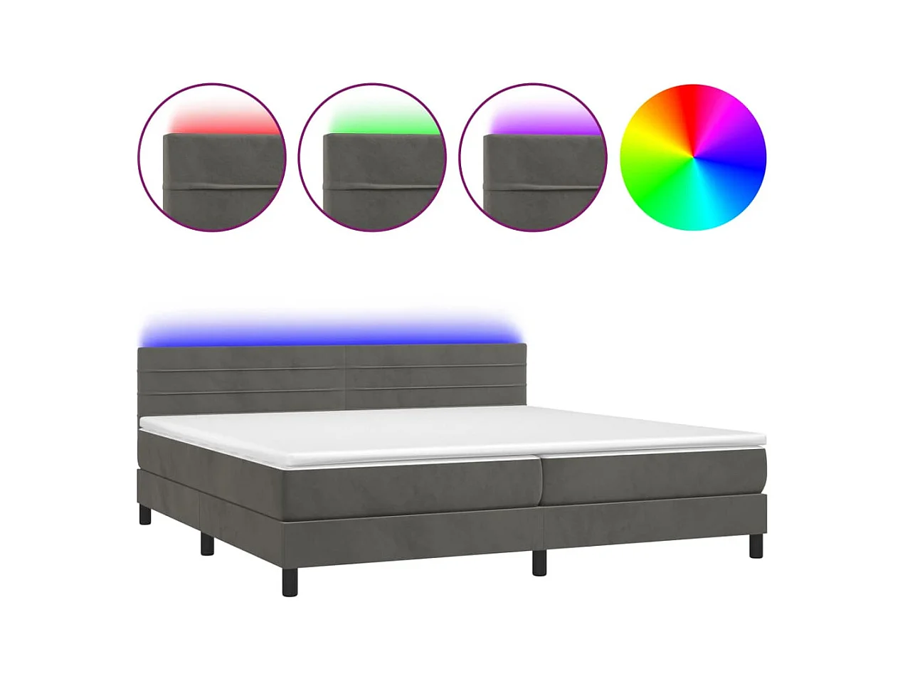 Cadre de lit LED tissu grise 203 x 200 x 88 cm TDL0207686