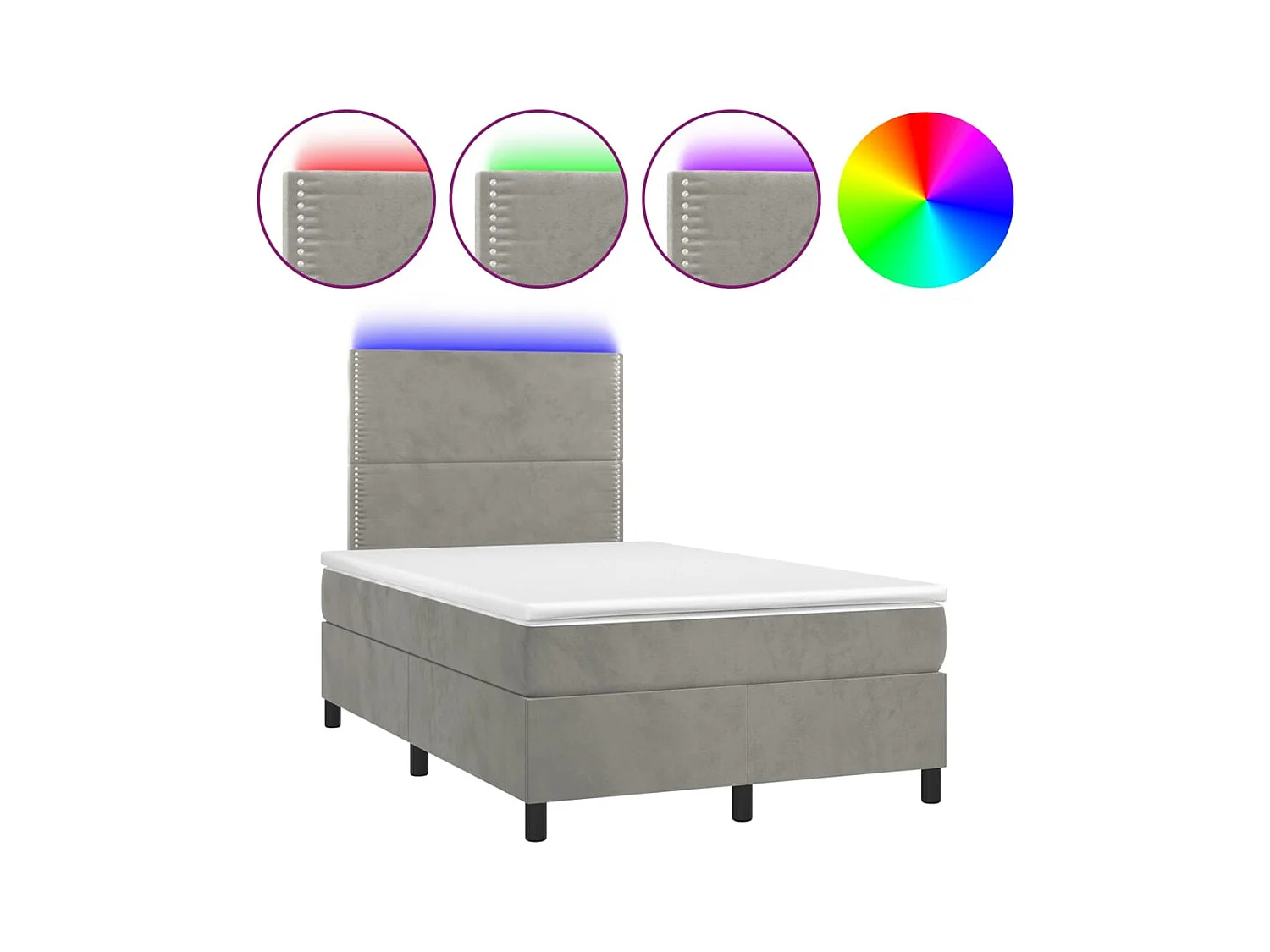 Cadre de lit LED tissu grise 203 x 120 x 128 cm TDL0207863