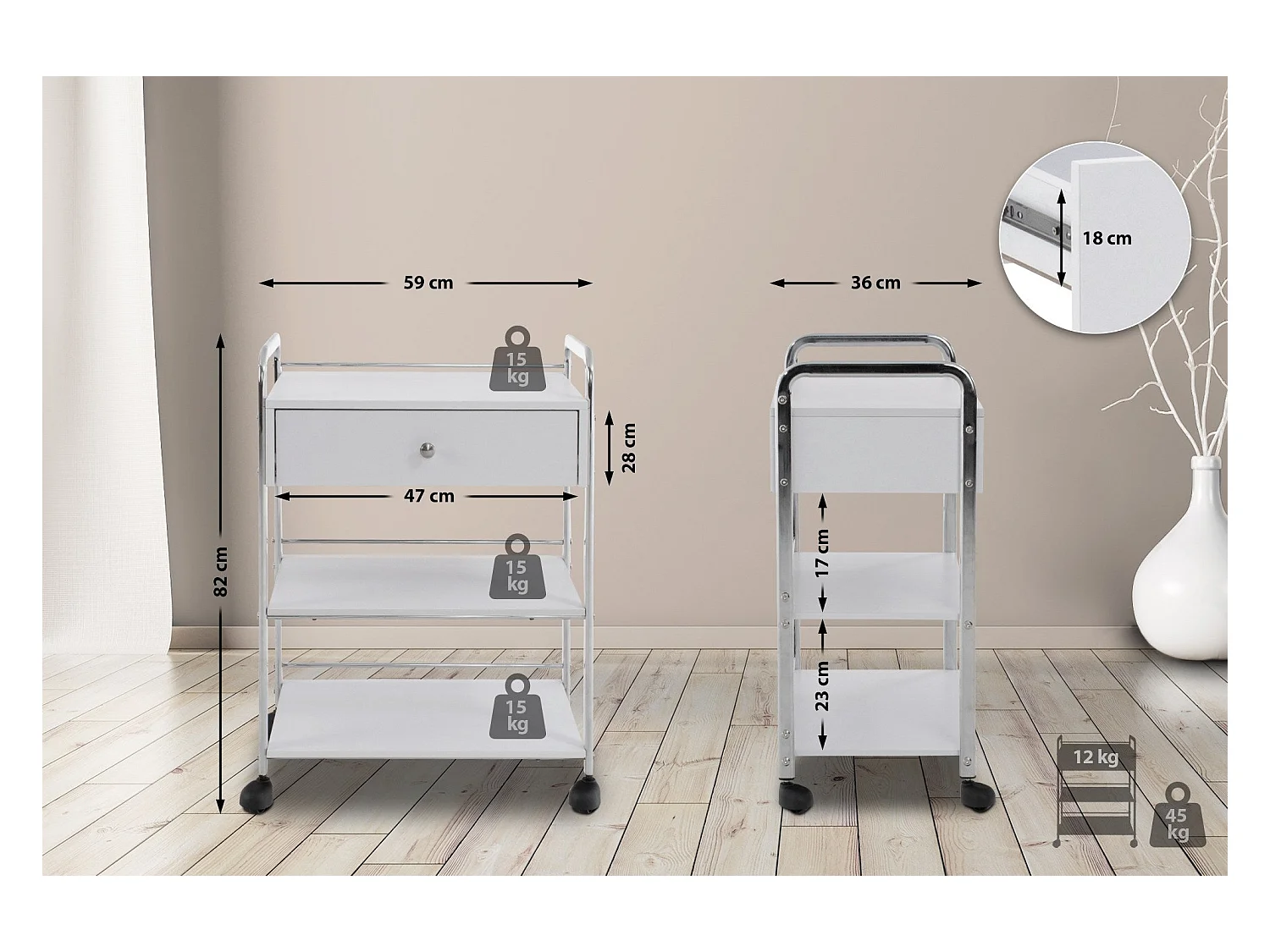 Chariot de service caisson blanche 59 x 36 x 82 cm 10_0003064