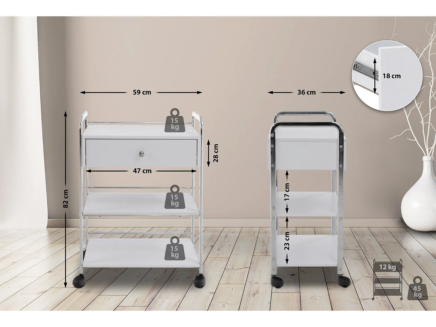 Chariot de service caisson blanche 59 x 36 x 82 cm 10_0003064