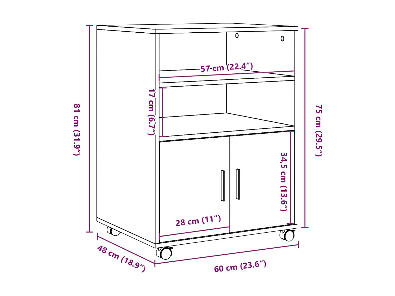 Meuble de bureau sur bois marron 60 x 48 x 81 cm DEC024495