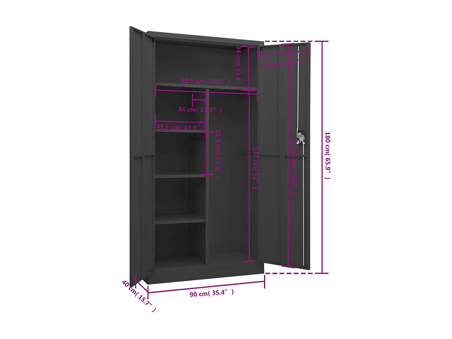 Meuble de bureau armoire 90 x 40 x 180 cm DEC024486