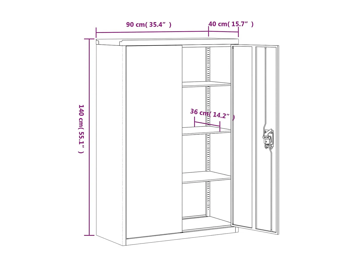 Meuble de bureau armoire grise 90 x 40 x 140 cm DEC024456