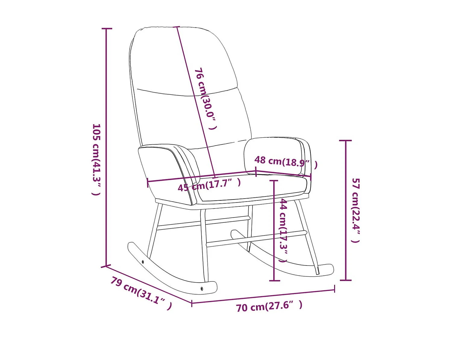 Fauteuil à bascule rembourré tissu noire 70 x 79 x 105 cm DEC029053
