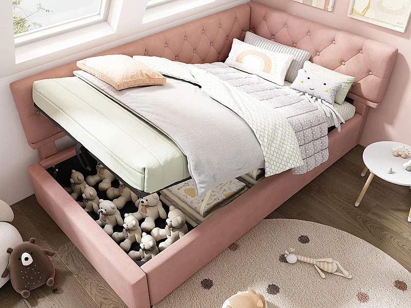 Sofa z łóżkiem 90×190 cm - z welurową tkaniną - ze stelażem listwowym - różowa (bez materaca)