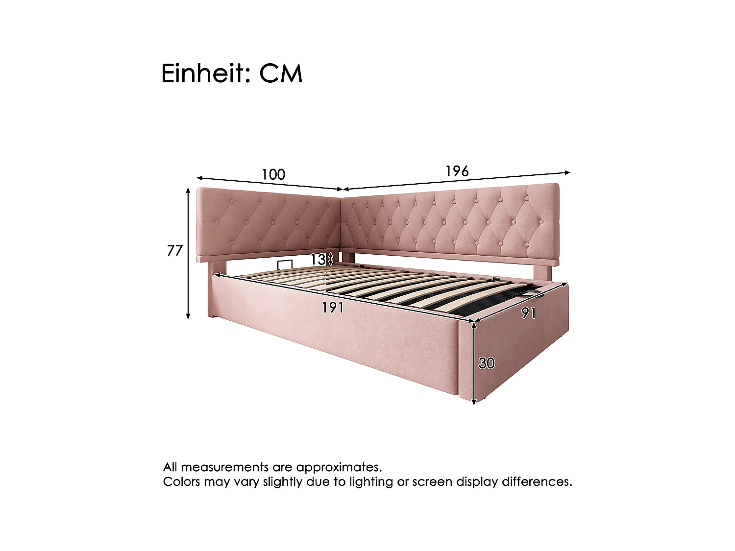 Canapé-lit coffre 90x190 cm - avec rangement - tissu en velours - avec sommier à lattes - Rose(sans matelas)