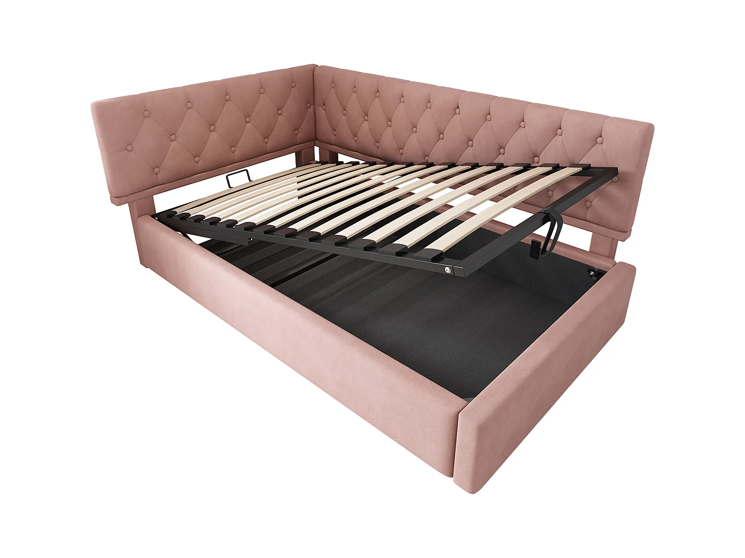 Canapé-lit coffre 90x190 cm - avec rangement - tissu en velours - avec sommier à lattes - Rose(sans matelas)