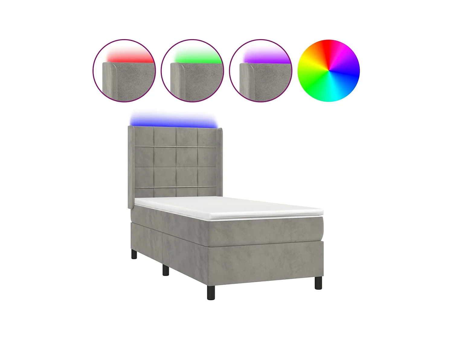 Cadre de lit LED tissu grise 203 x 103 x 128 cm TDL0207914