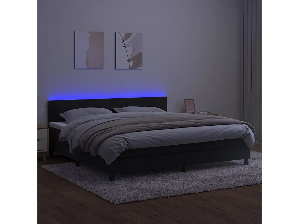 Cadre de lit LED tissu noire 203 x 200 x 88 cm TDL0209145