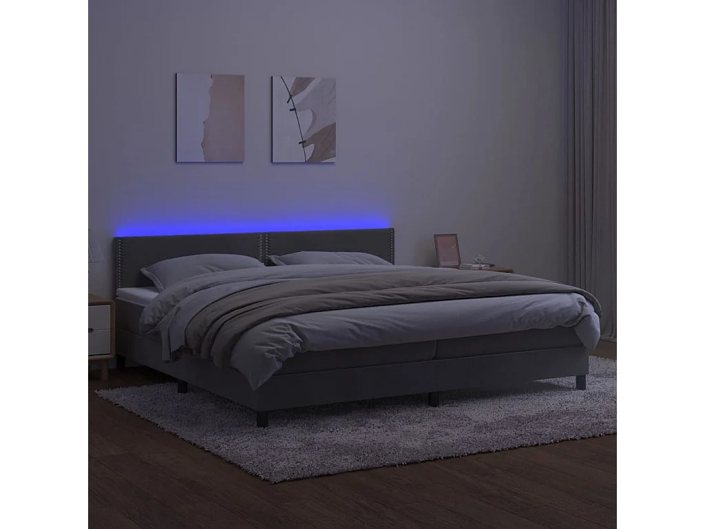 Cadre de lit LED tissu grise 203 x 200 x 88 cm TDL0207767