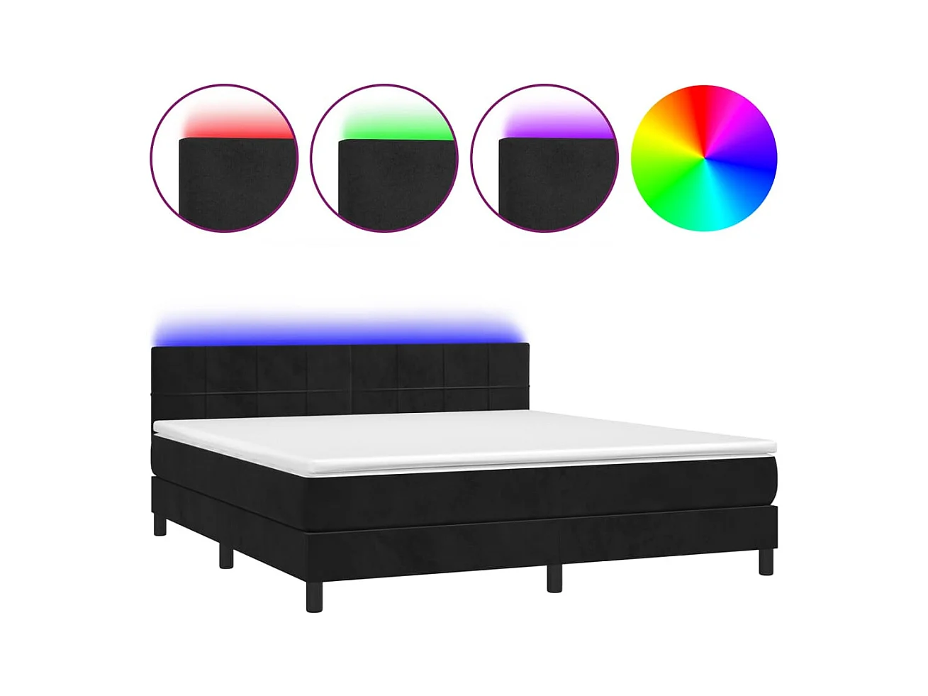 Cadre de lit LED tissu noire 203 x 160 x 88 cm TDL0209174