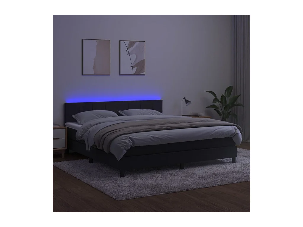 Cadre de lit LED tissu noire 203 x 160 x 88 cm TDL0209174