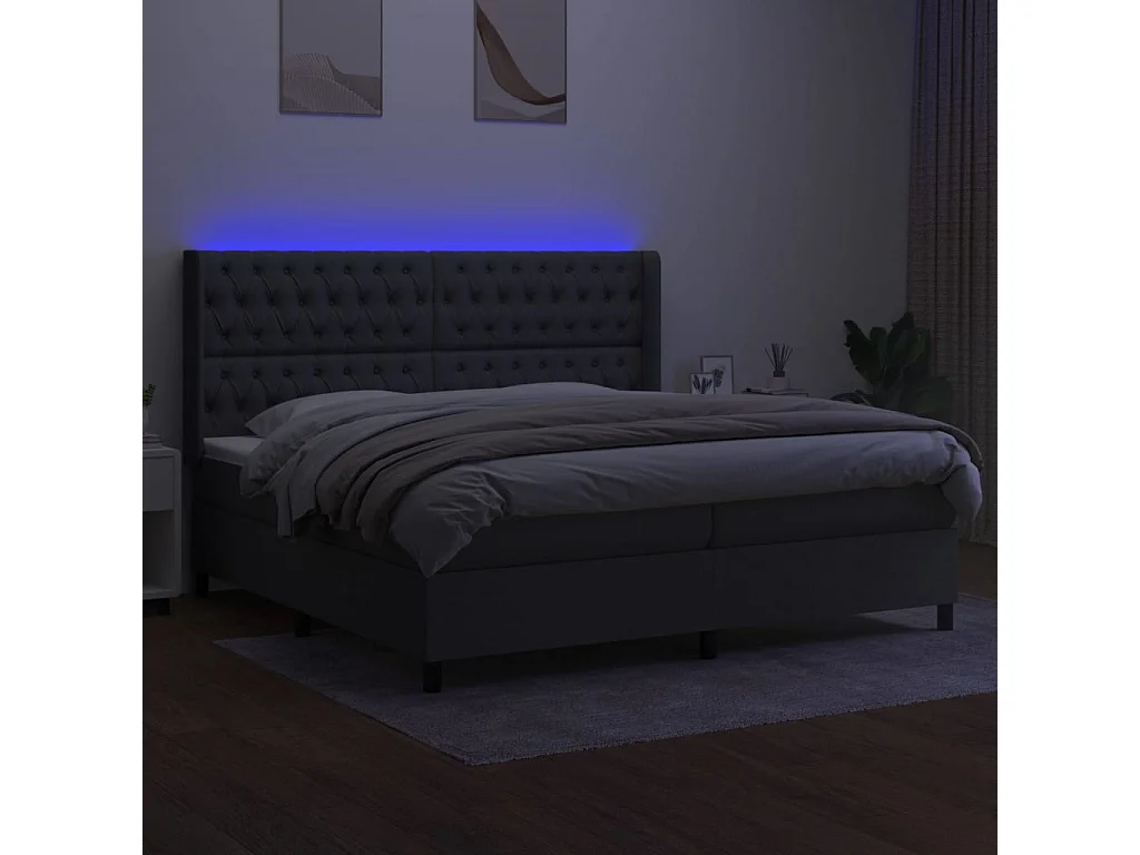 Cadre de lit LED tissu grise 203 x 203 x 128 cm TDL0208311
