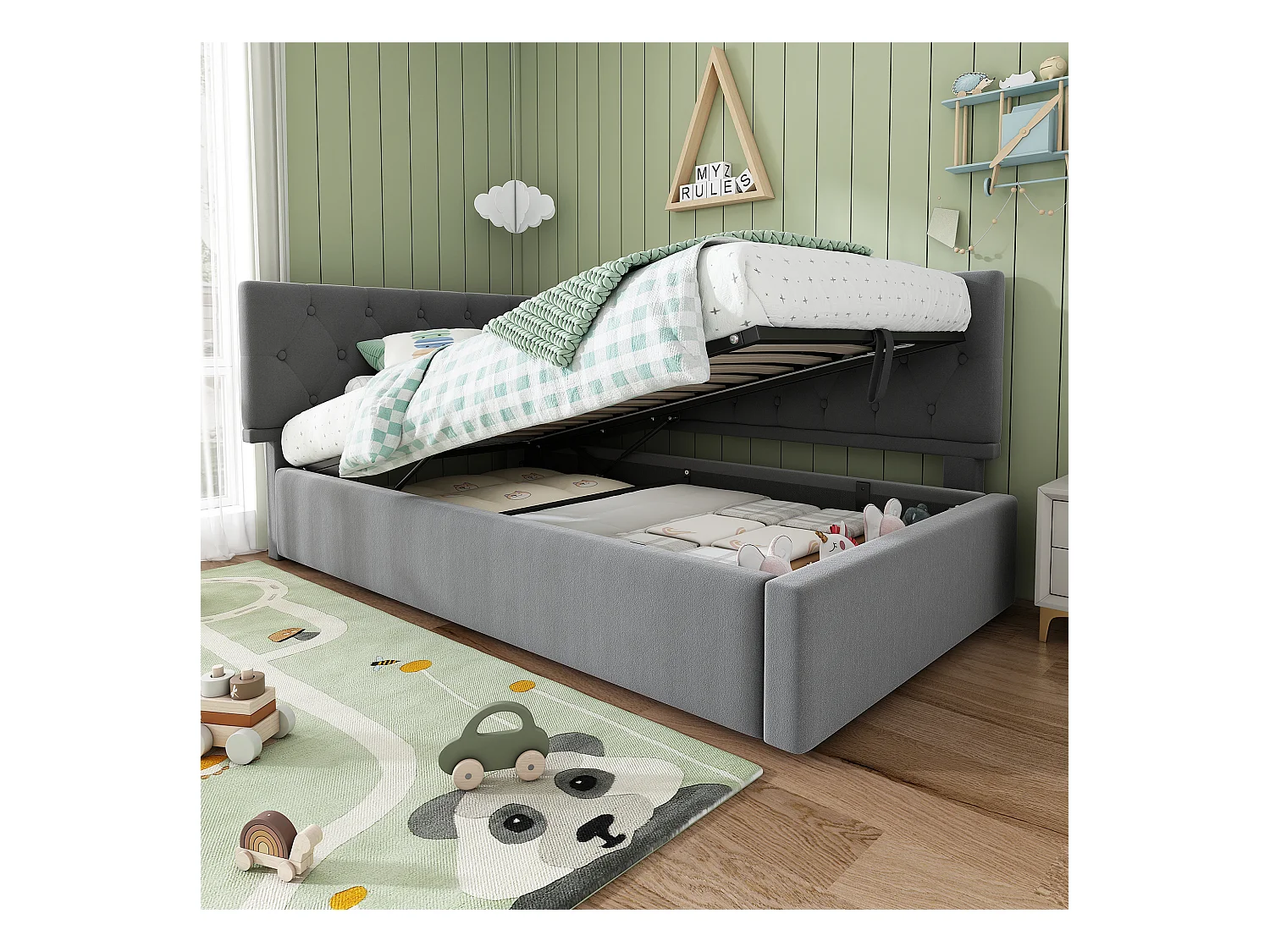 Sofabett mit Stauraum 90×190 cm - mit Veloursstoff - mit Lattenrost - grau (ohne Matratze)