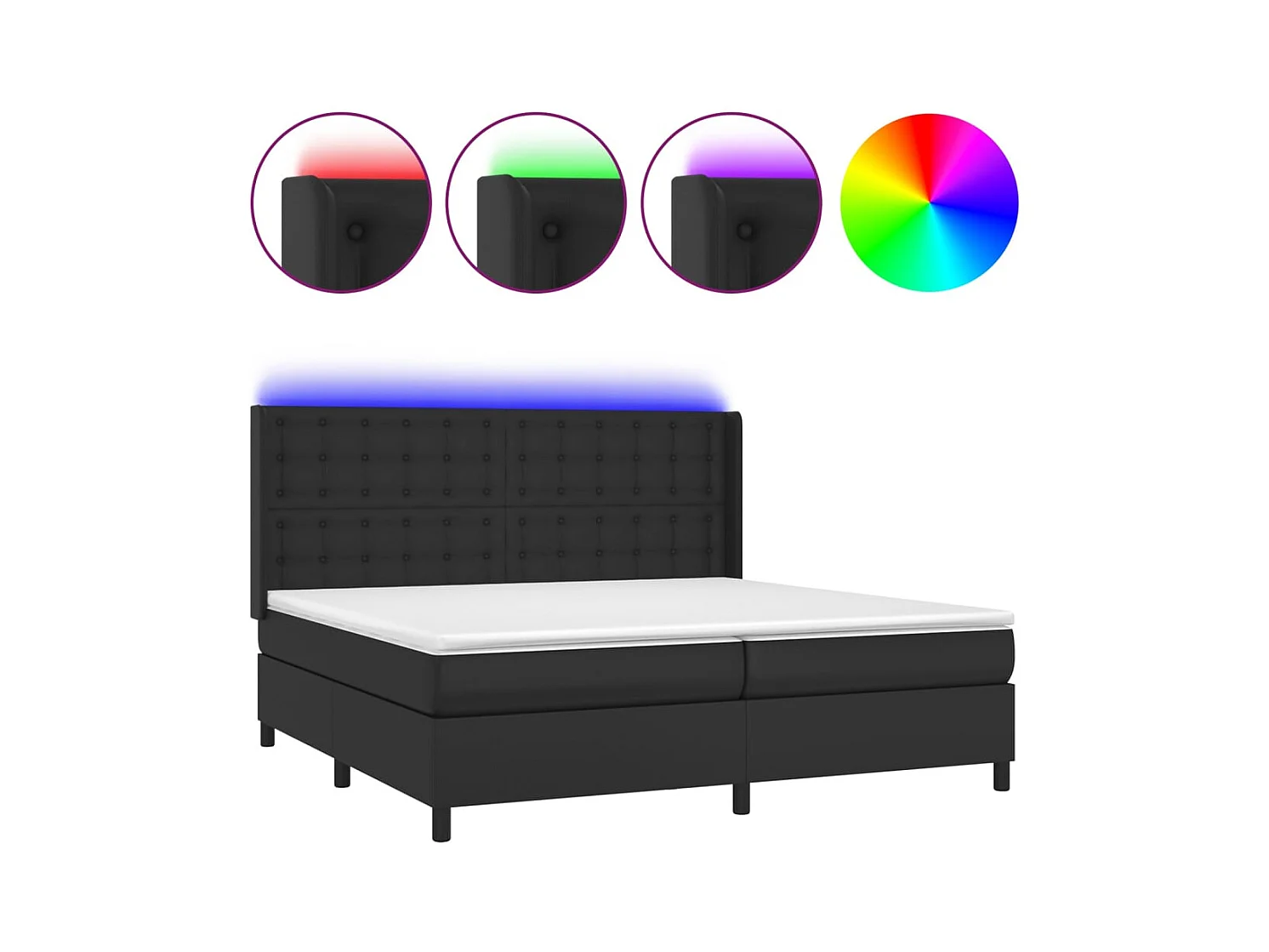 Cadre de lit LED noire 203 x 203 x 128 cm TDL0209139