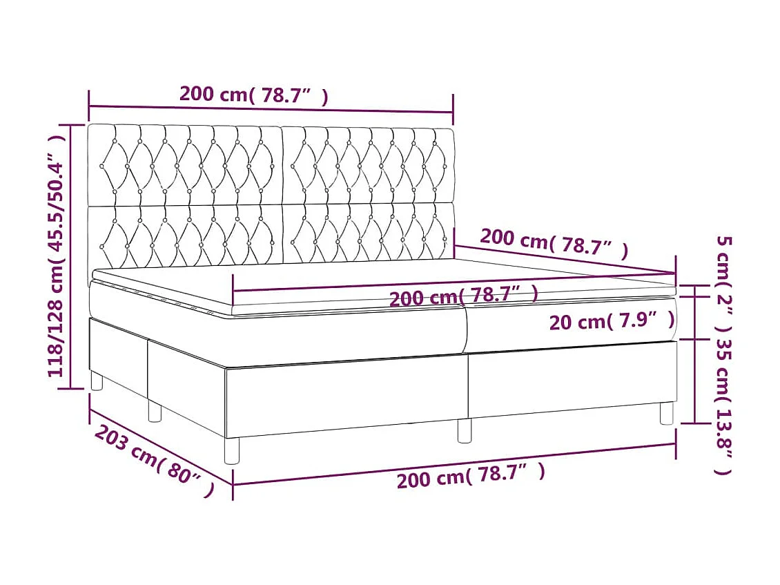 Cadre de lit LED tissu grise 203 x 200 x 128 cm TDL0207775