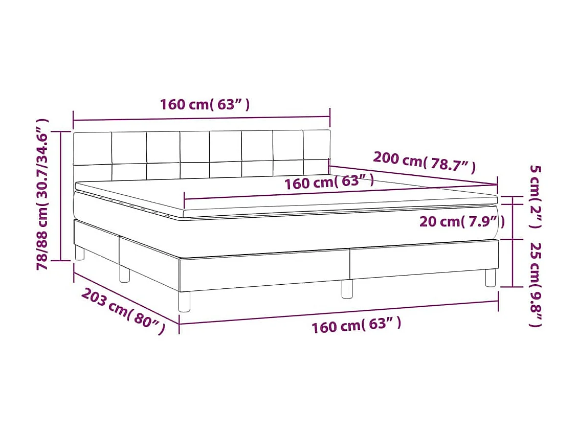 Cadre de lit LED tissu grise 203 x 160 x 88 cm TDL0207698