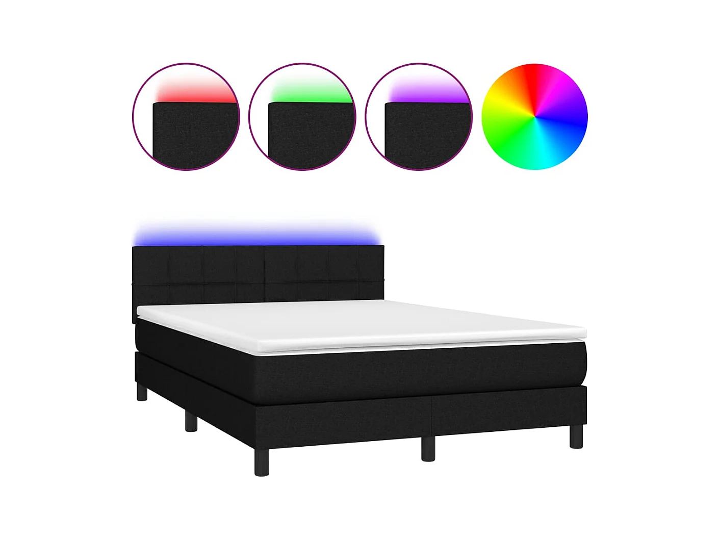 Cadre de lit LED tissu noire 193 x 144 x 88 cm TDL0209253