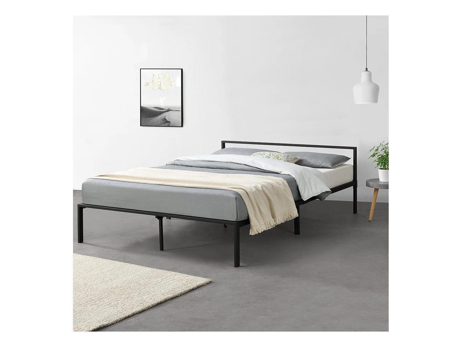 Cadre de lit en métal argentée 210 x 145 x 60 cm 03_0004882