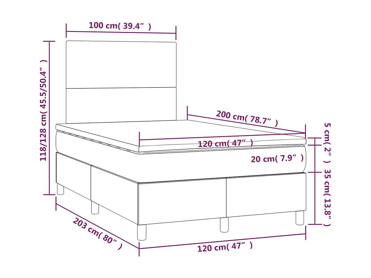 Cadre de lit LED tissu grise 203 x 120 x 128 cm TDL0207899