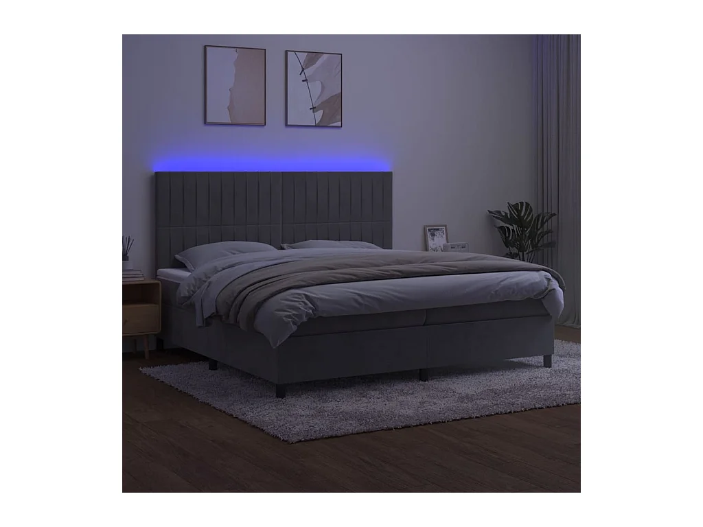 Cadre de lit LED tissu grise 203 x 200 x 128 cm TDL0207771