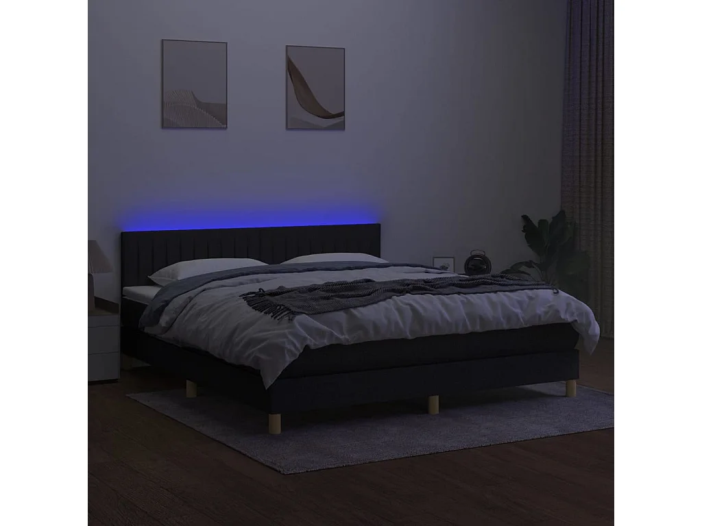 Cadre de lit LED tissu noire 203 x 160 x 88 cm TDL0209178