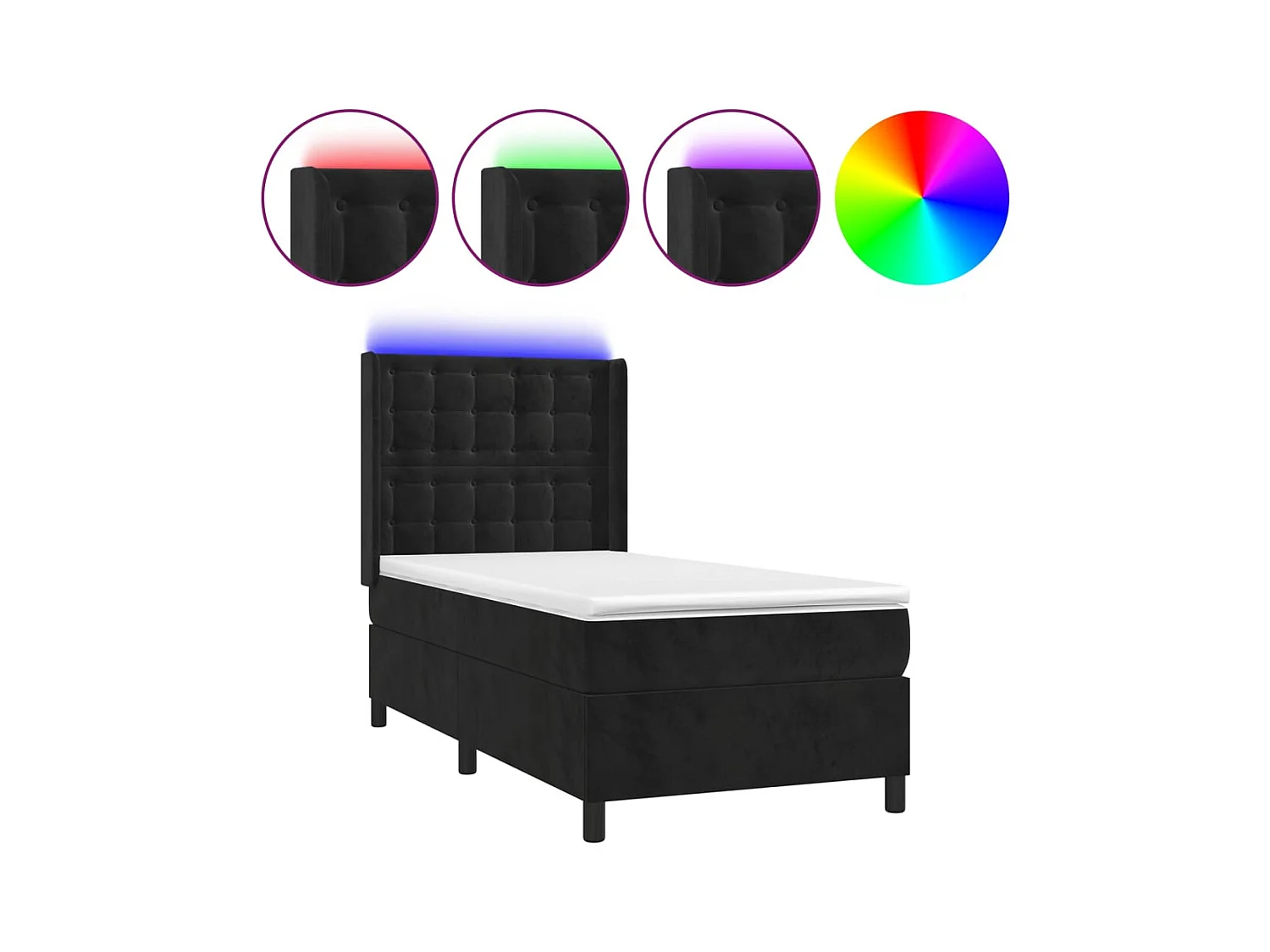 Cadre de lit LED tissu noire 203 x 103 x 128 cm TDL0209314