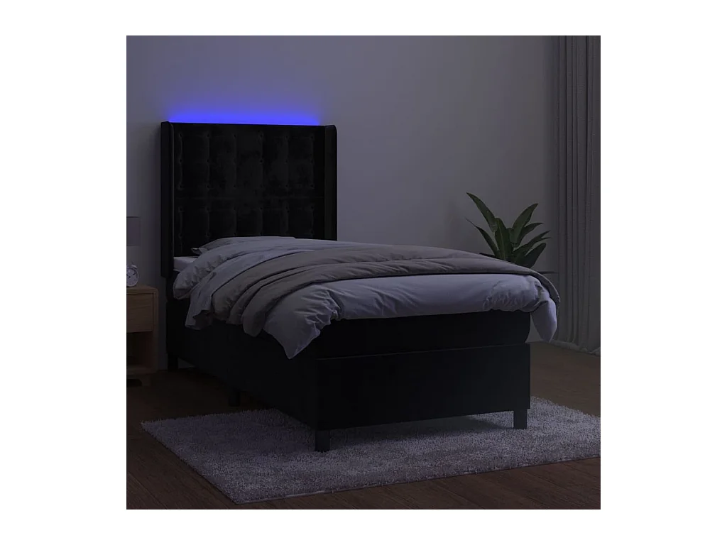 Cadre de lit LED tissu noire 203 x 103 x 128 cm TDL0209314