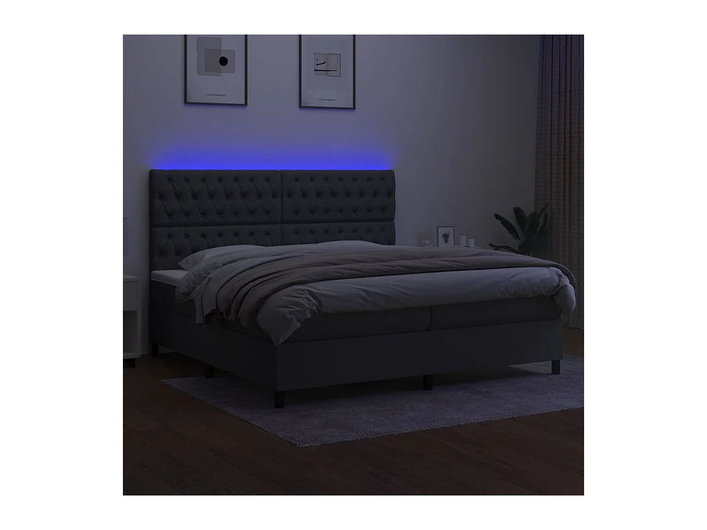 Cadre de lit LED tissu grise 203 x 200 x 128 cm TDL0208293