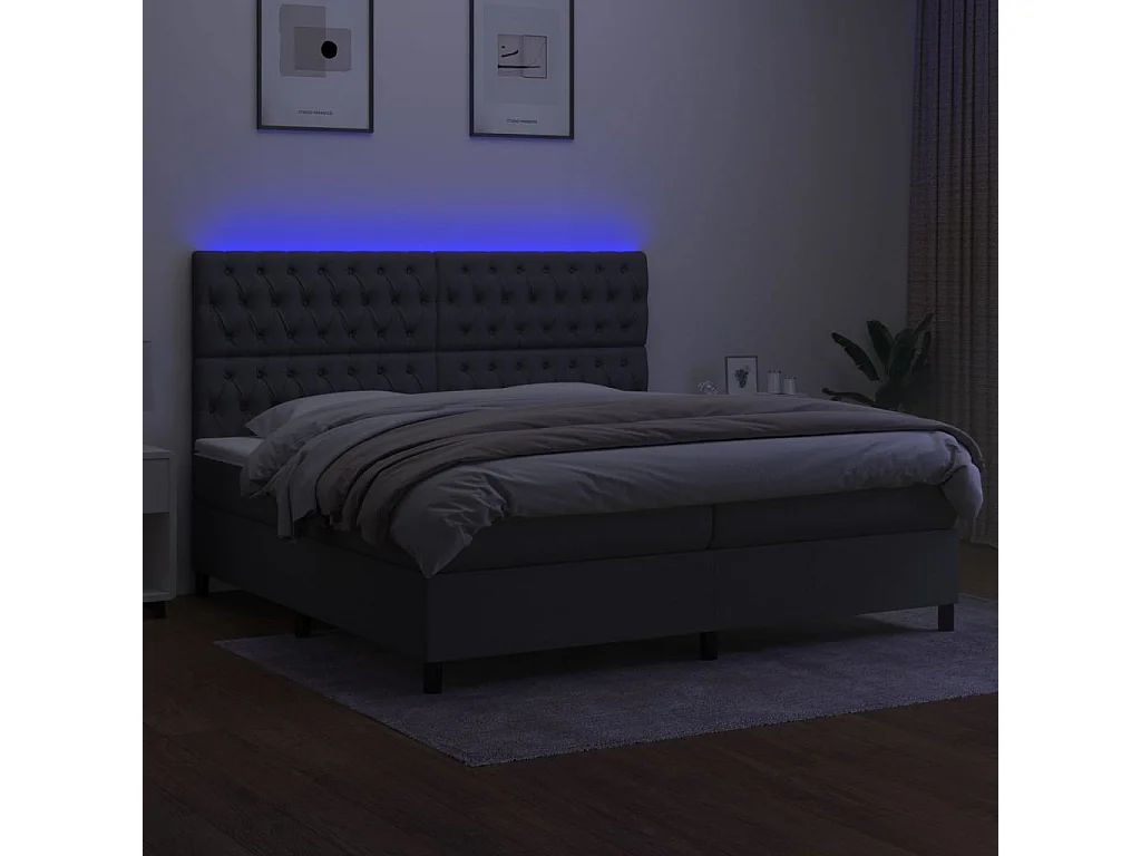 Cadre de lit LED tissu grise 203 x 200 x 128 cm TDL0208293