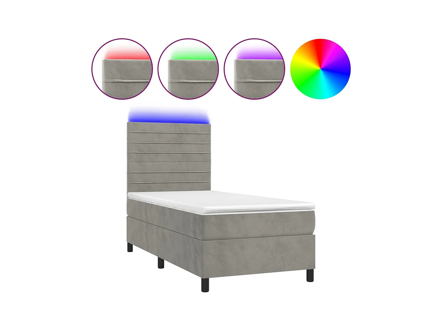 Cadre de lit LED tissu grise 203 x 100 x 128 cm TDL0207915