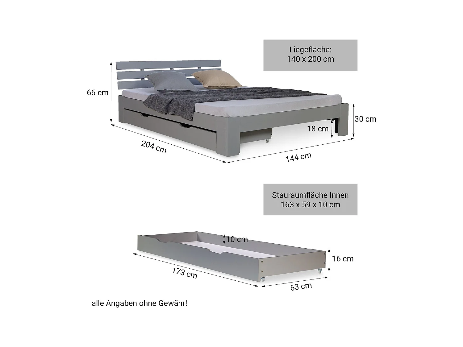 Lit double 140x200 cm bois marron 173 x 63 x 16 cm LIT06224
