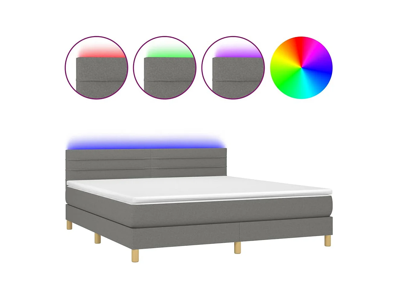 Cadre de lit LED tissu grise 203 x 160 x 88 cm TDL0208332