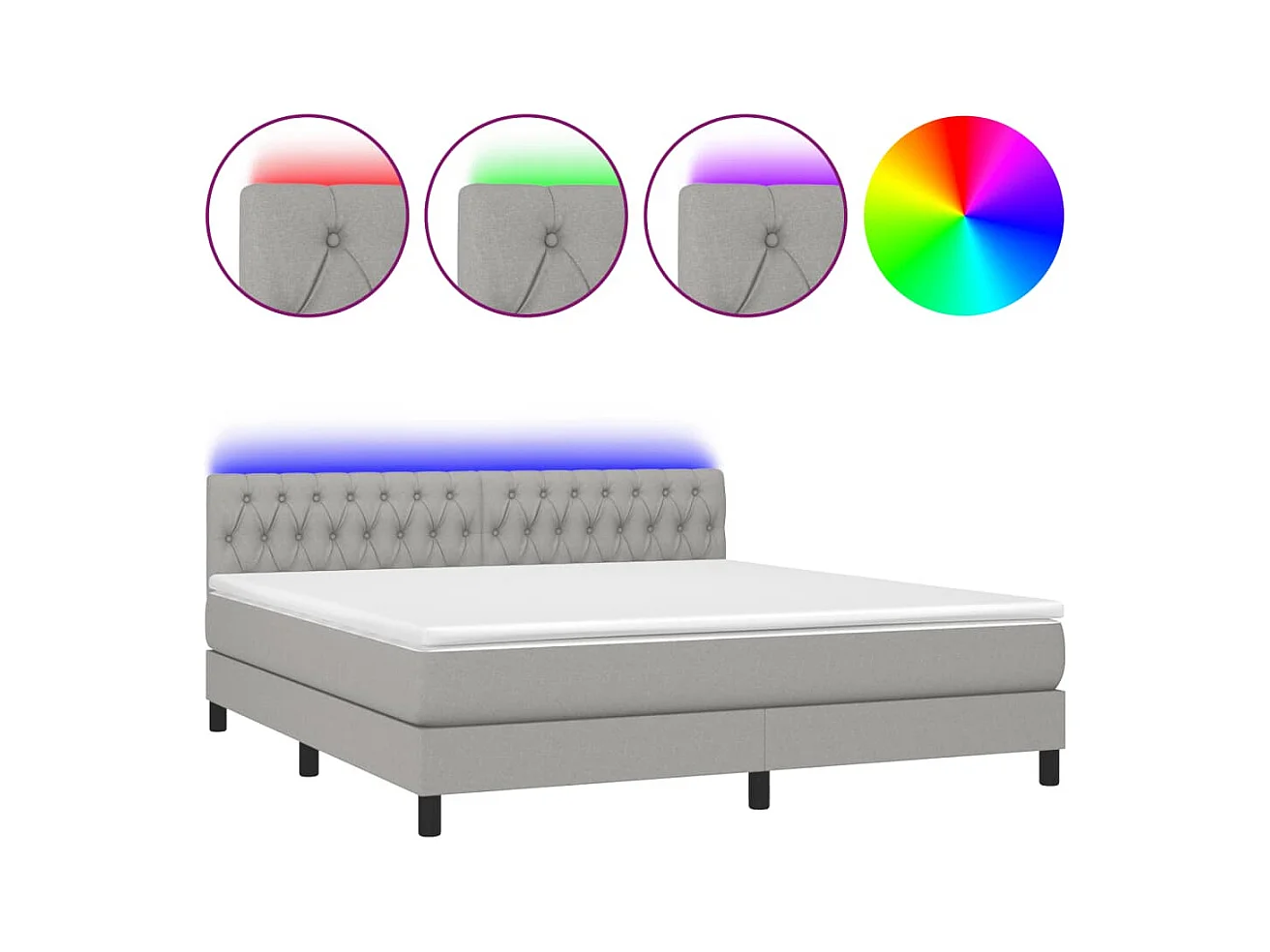 Cadre de lit LED tissu grise 203 x 160 x 88 cm TDL0207828