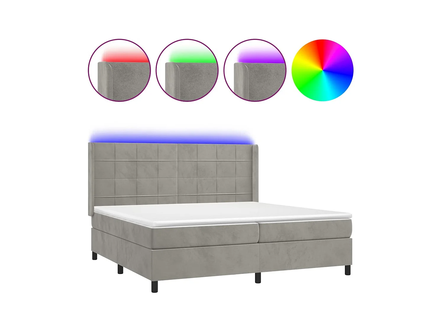 Cadre de lit LED tissu grise 203 x 203 x 128 cm TDL0207760
