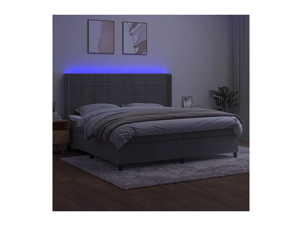 Cadre de lit LED tissu grise 203 x 203 x 128 cm TDL0207760