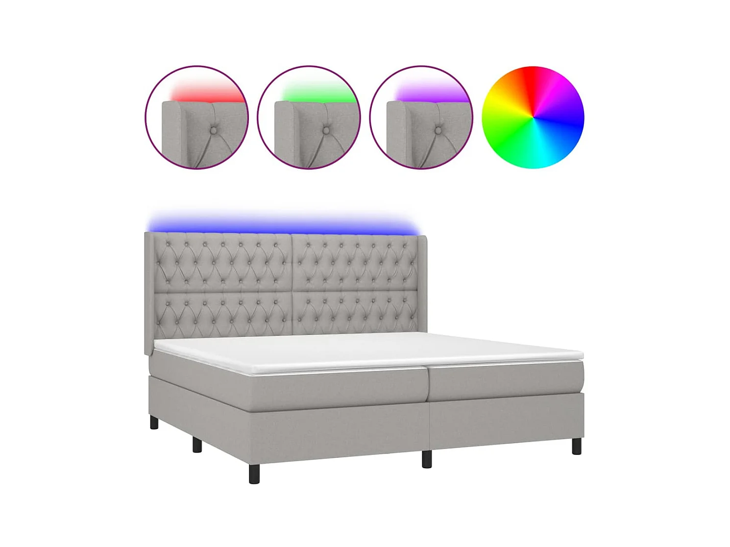 Cadre de lit LED tissu grise 203 x 203 x 128 cm TDL0207795