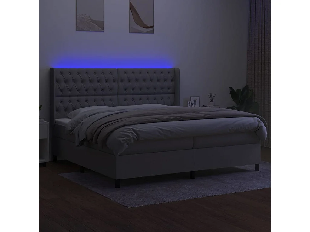 Cadre de lit LED tissu grise 203 x 203 x 128 cm TDL0207795