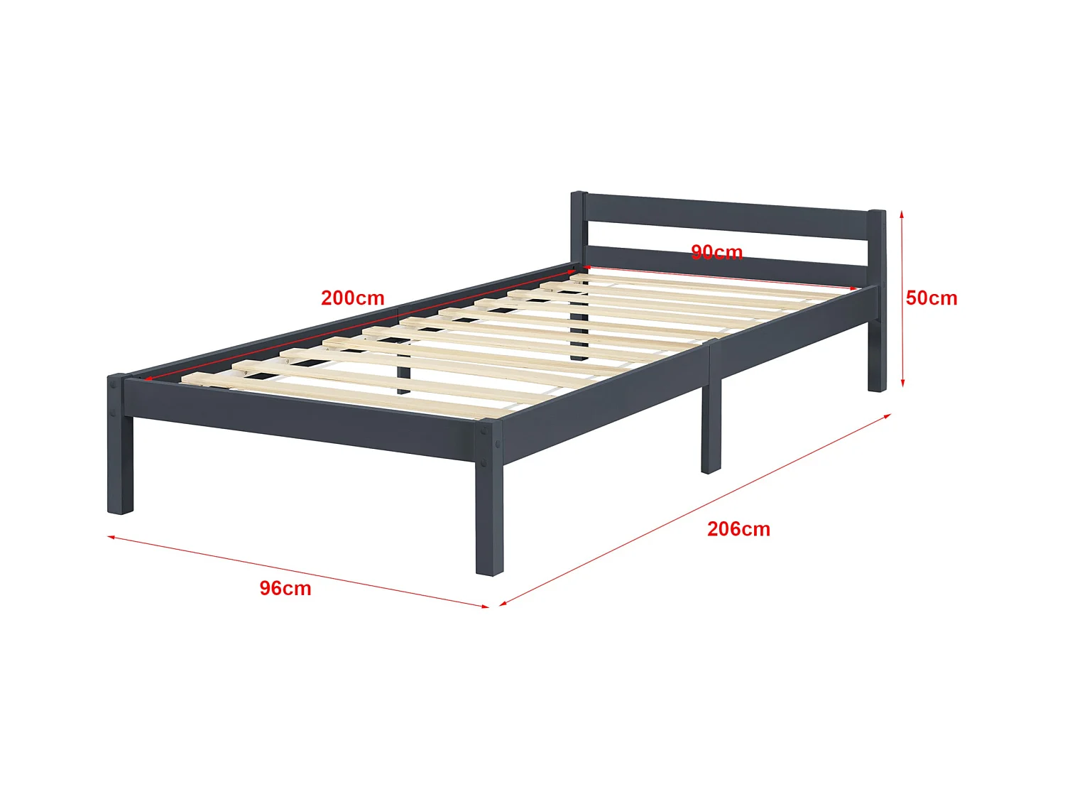 Cadre de lit avec grise 206 x 96 x 50 cm 03_0004986