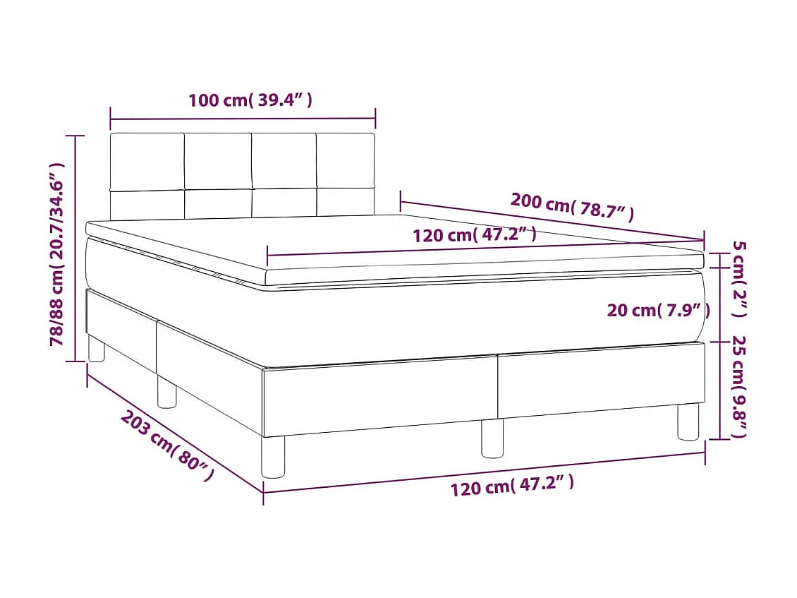 Cadre de lit LED tissu grise 203 x 120 x 88 cm TDL0207888