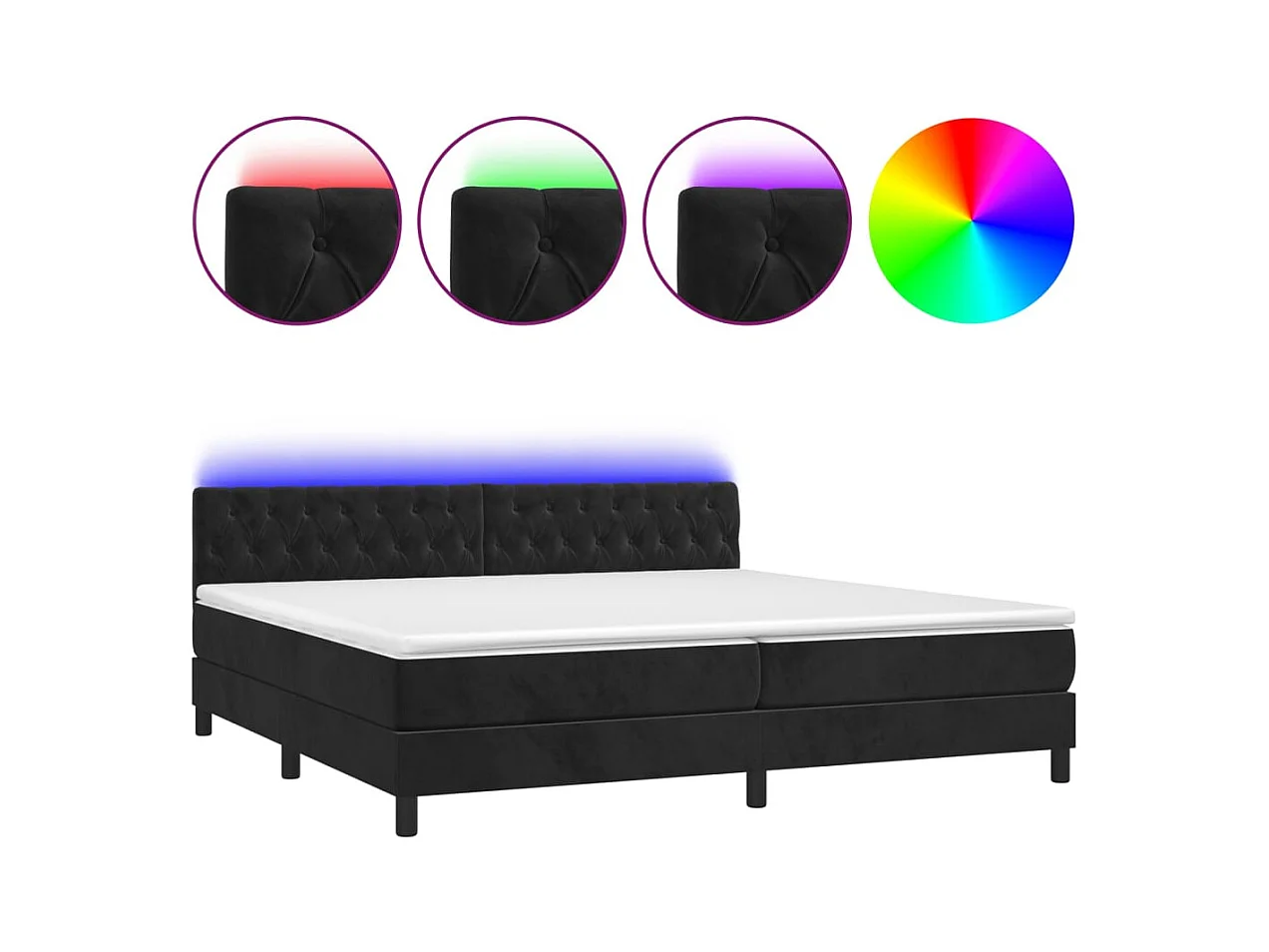 Cadre de lit LED tissu noire 203 x 200 x 88 cm TDL0209144