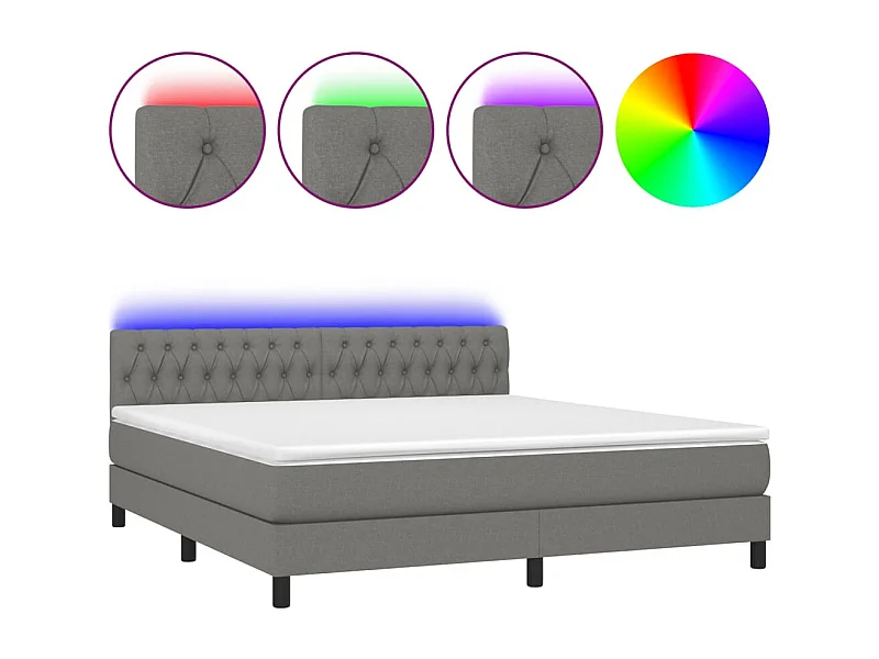 Cadre de lit LED tissu grise 203 x 180 x 88 cm TDL0208326