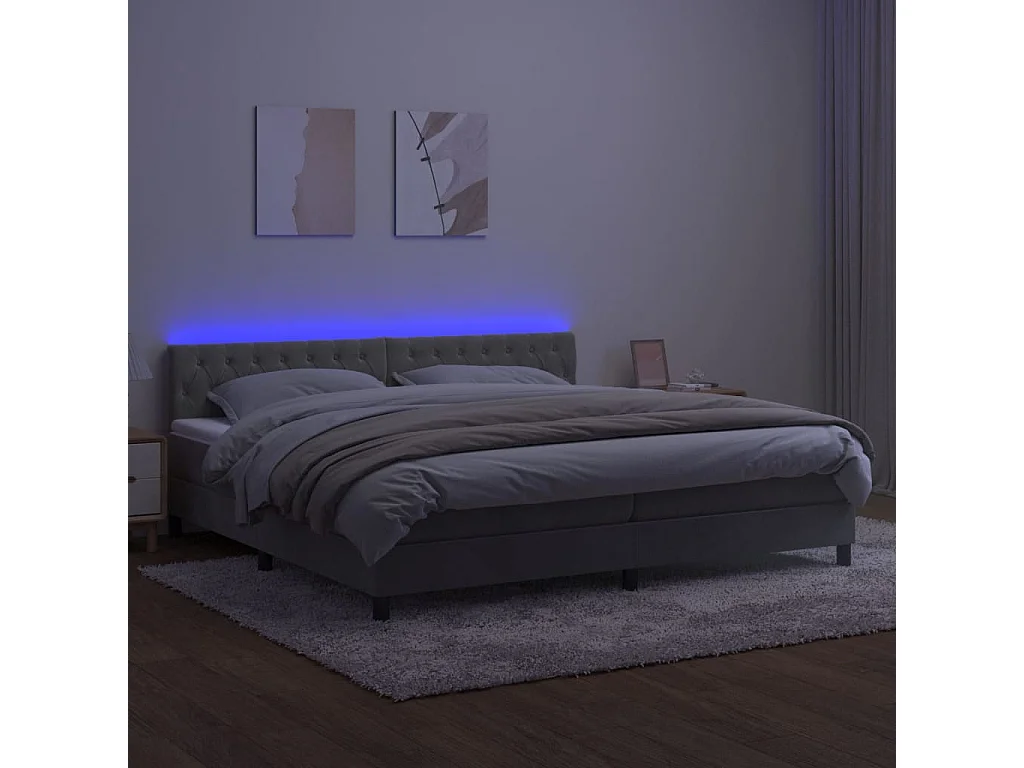 Cadre de lit LED tissu grise 203 x 200 x 88 cm TDL0207761